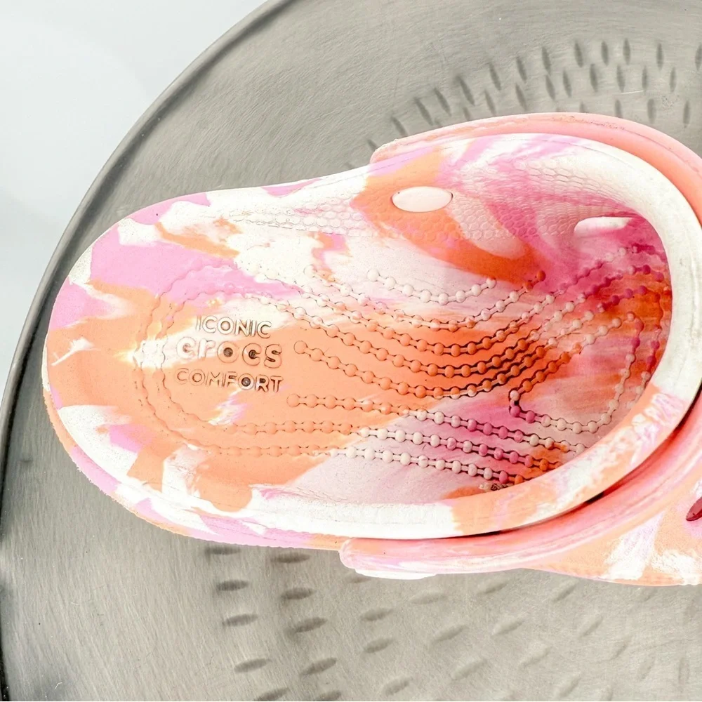 CROCS Pink and Orange Sandals with Decorative Charms